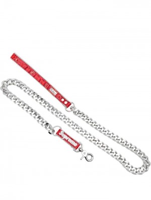 Supreme B.B. Simon Studded Dog Leash Červené | CQGW6696