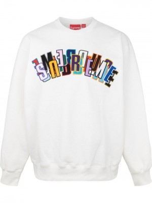 Supreme Stacked Crew Neck Bílé | BVIK6782