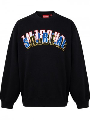 Supreme Stacked-logo Crew-neck Černé | EWRS4827